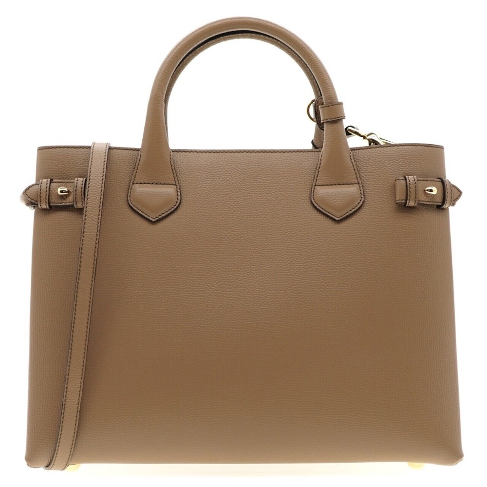 Burberry Banner Medium Tote Shoulder Bag Dark Sand Leather New - Picture 3 of 8
